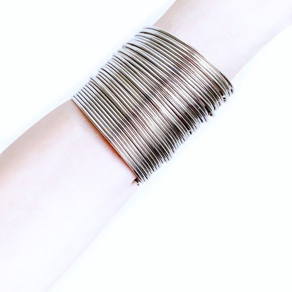 Two Silver Tone Wide Cuff Bangles - Picture 1 of 4